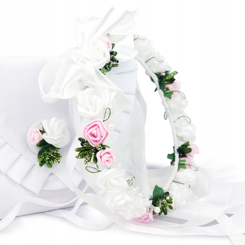 ZESTAW NA KOMUNIĘ: WIANEK + TOREBKA Z PRZYPINKĄ KWIATOWĄ Okazje komunia