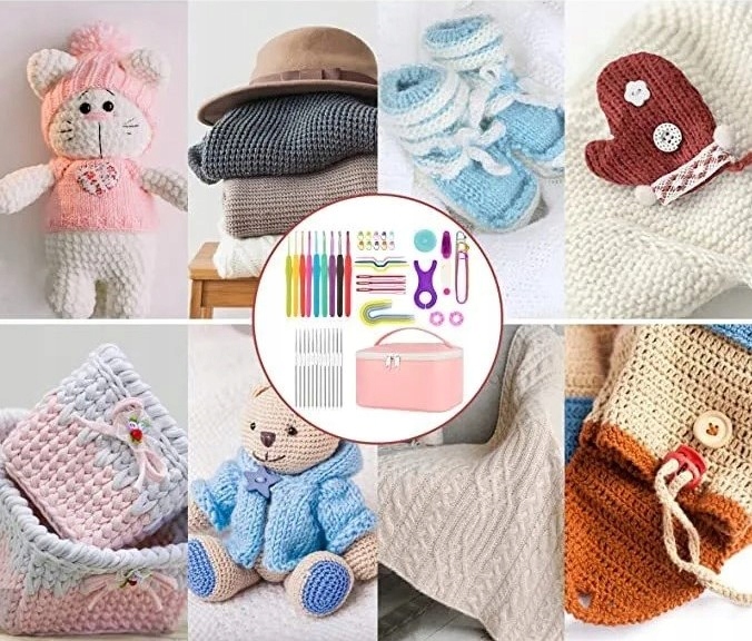 ZESTAW DO SZYDEŁKOWANIA WŁÓCZKA SZYDEŁKO 0,6-6mm ETUI SZYDEŁKA Z WŁÓCZKĄ Materiał aluminium metal plastik