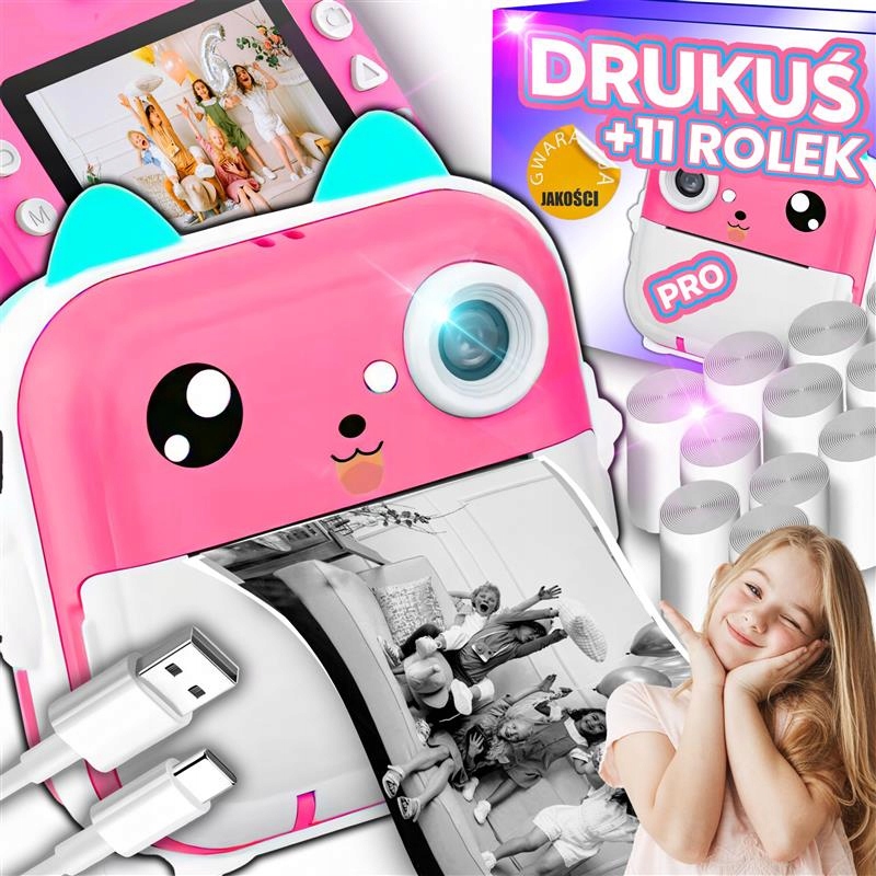 DRUKARKA TERMICZNA DRUKUŚ 3.0 PRO APARAT FOTOGRAFICZNY DO ZDJĘĆ + 11 ROLEK