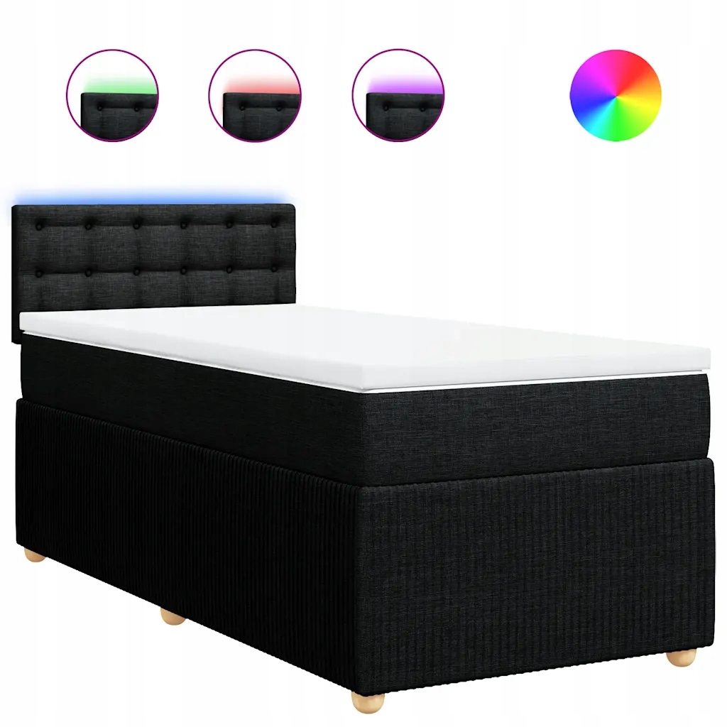 Kontinentální postel s Led, černá, 200 x 90 x 100,5 cm, matrace 90 x 200