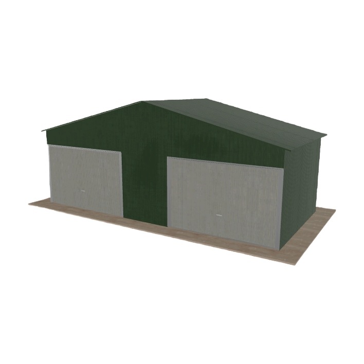 Plechová garáž 7.5x3.5 m, dvoupolohová, dvoupolohová, zelená