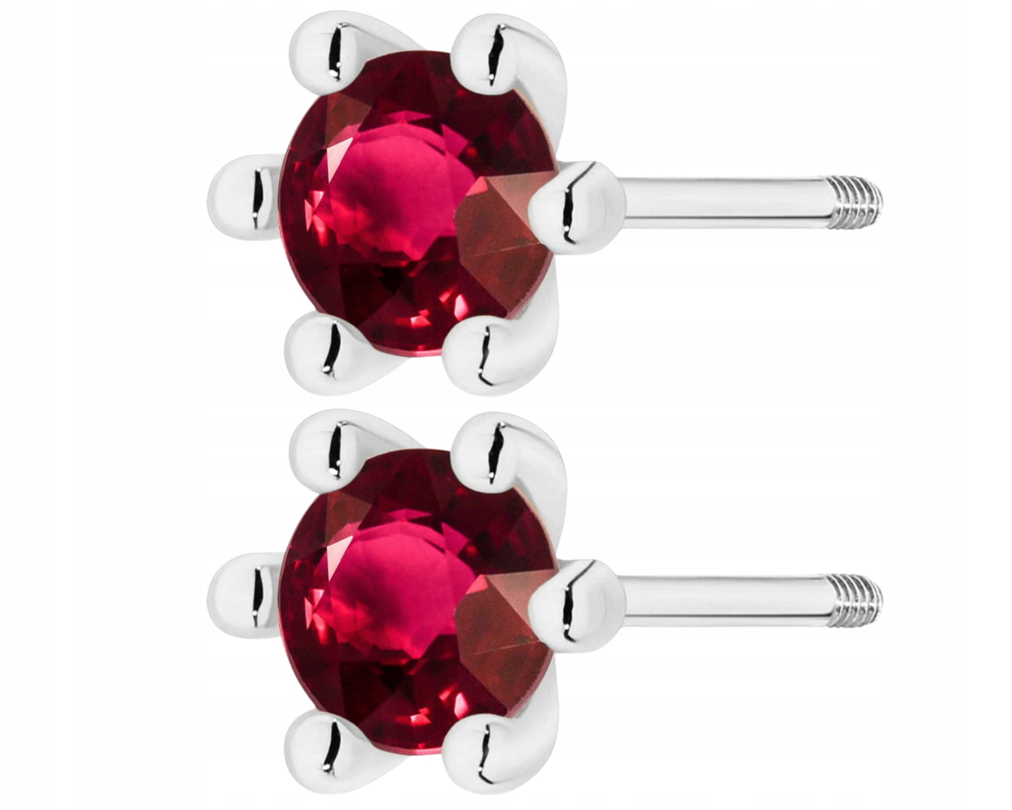 Bílé Zlaté Náušnice S Rubíny Na Šroubovací Tyčince O Ryzosti 585 14K