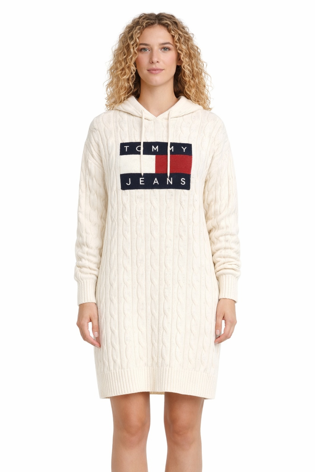 Tommy Jeans Šaty S Kapucí S Copánkovým Vzorem A Logem L I4C