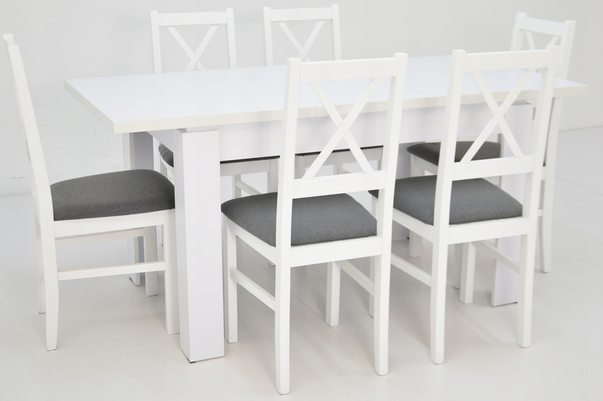 SOLIDNY Stół ROZKŁADANY 80x120 i 6 BIAŁYCH krzeseł Marka Grande Meble