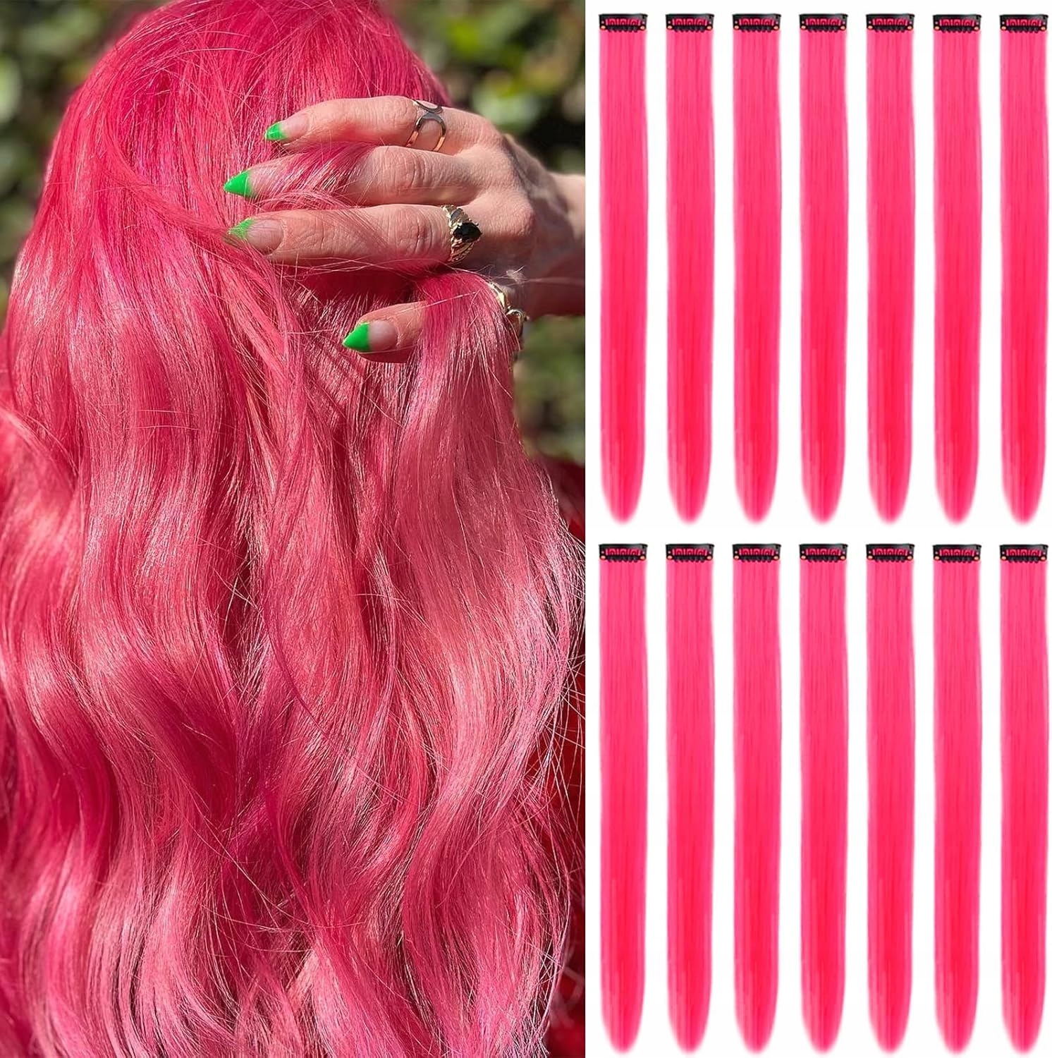 Paruka s dlouhými syntetickými vlasy 16 x Růžové Koncovky Do Vlasů