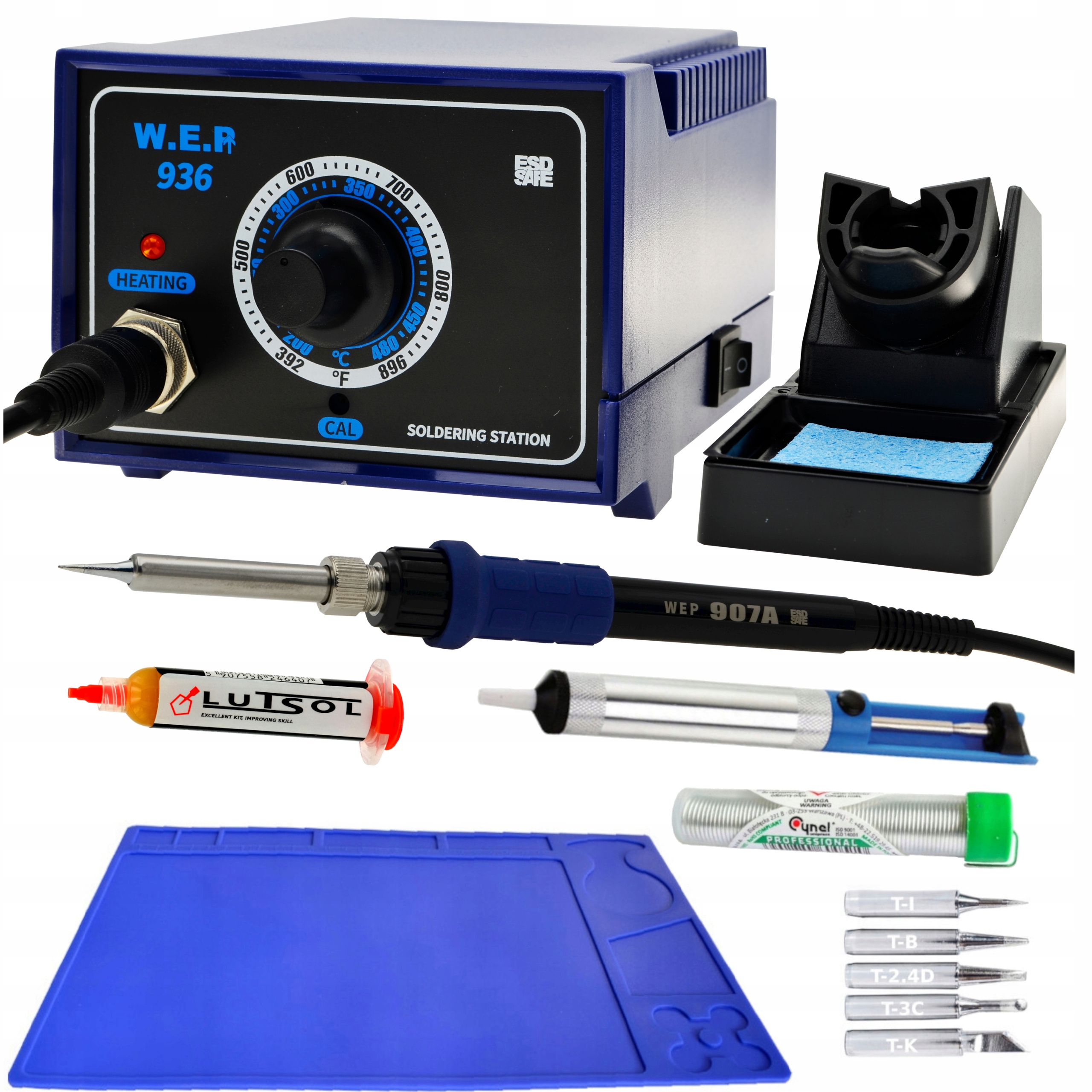 Stacja lutownicza grotowa Hotair Wep 936 60W Mata, groty, odsysacz, flux