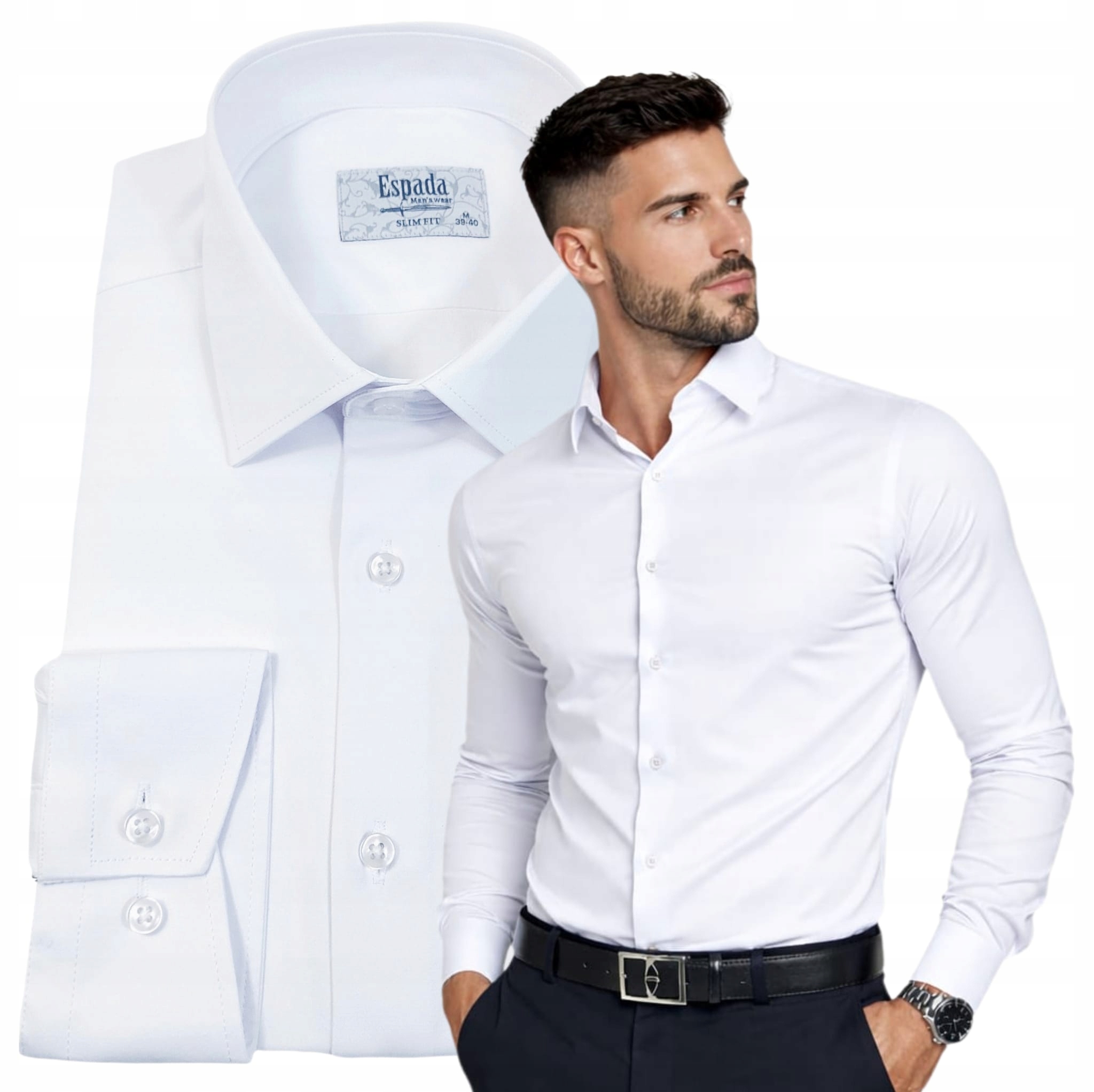 Pánská košile Bílá Bavlněná Společenská Elegantní Pružná Slim Fit vel. S