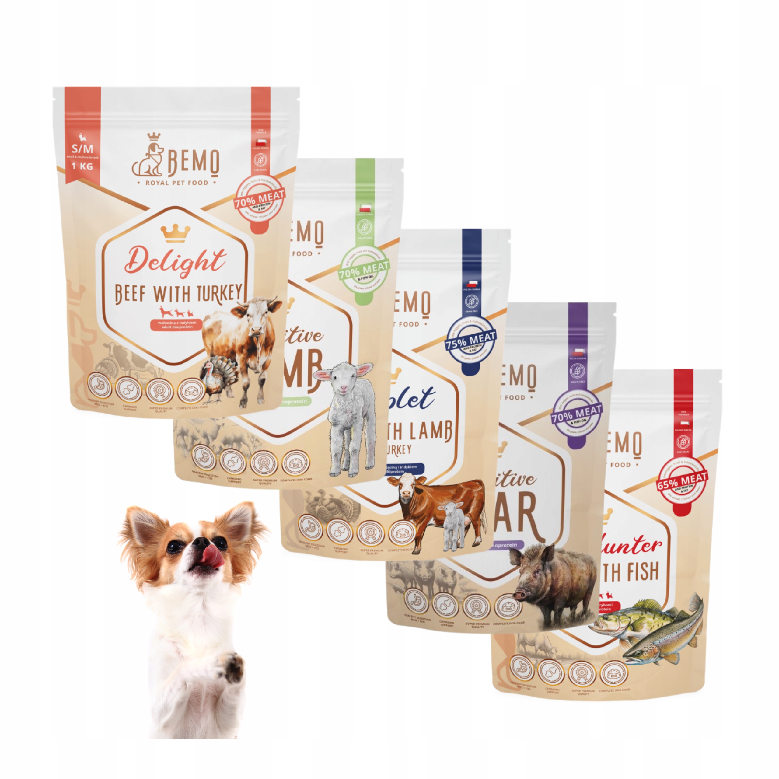 Levně Suché krmivo pro psa Bemo 5 x 1 kg S/m Degustační Set mix příchutí