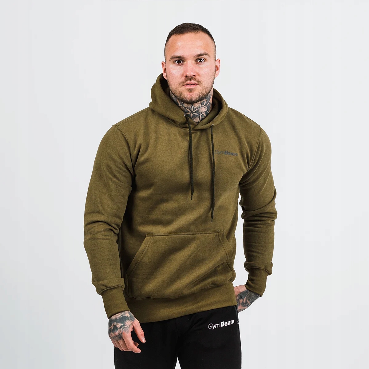 GymBeam Męska bluza z kapturem Athlete Military Green Black M