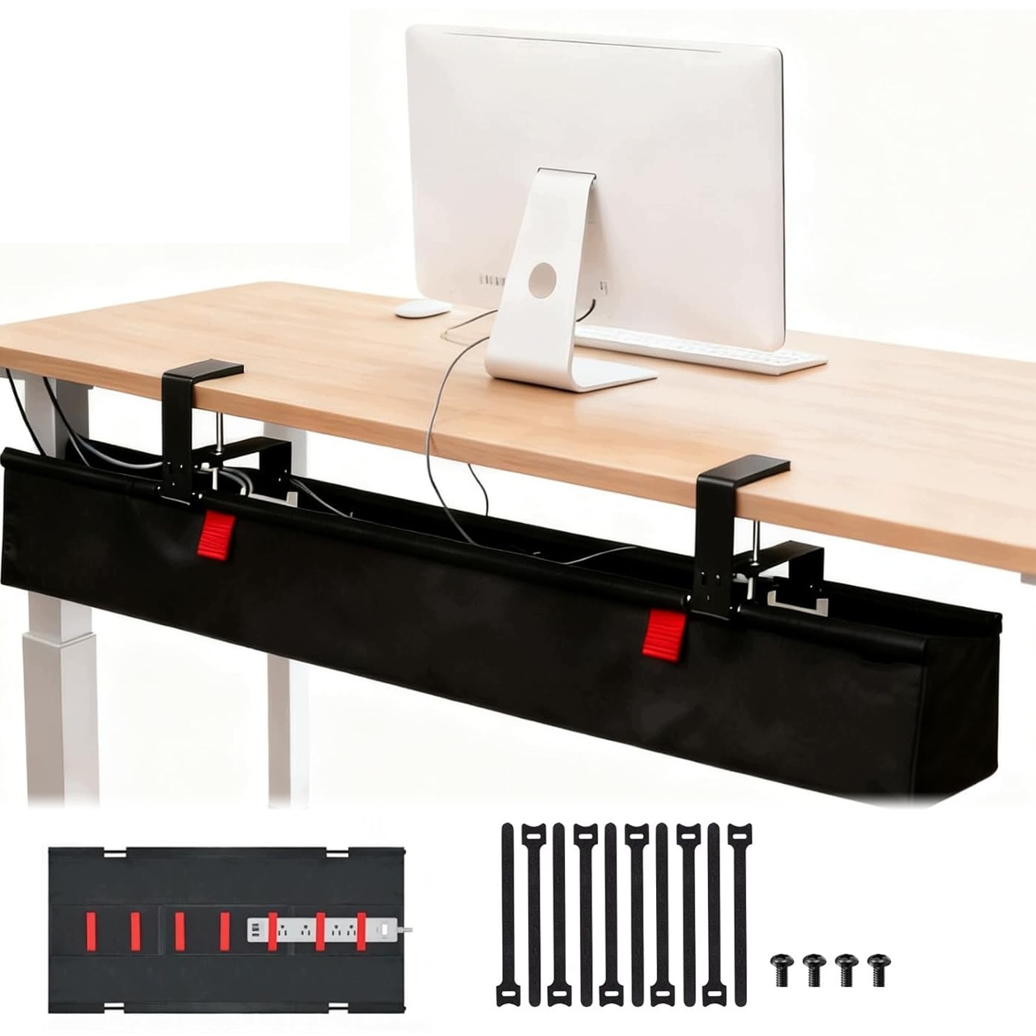 Organizer Uchwyt Maskownica Do Kabli Pod Biurko 90cm Czarny Uchwyt Kablowy