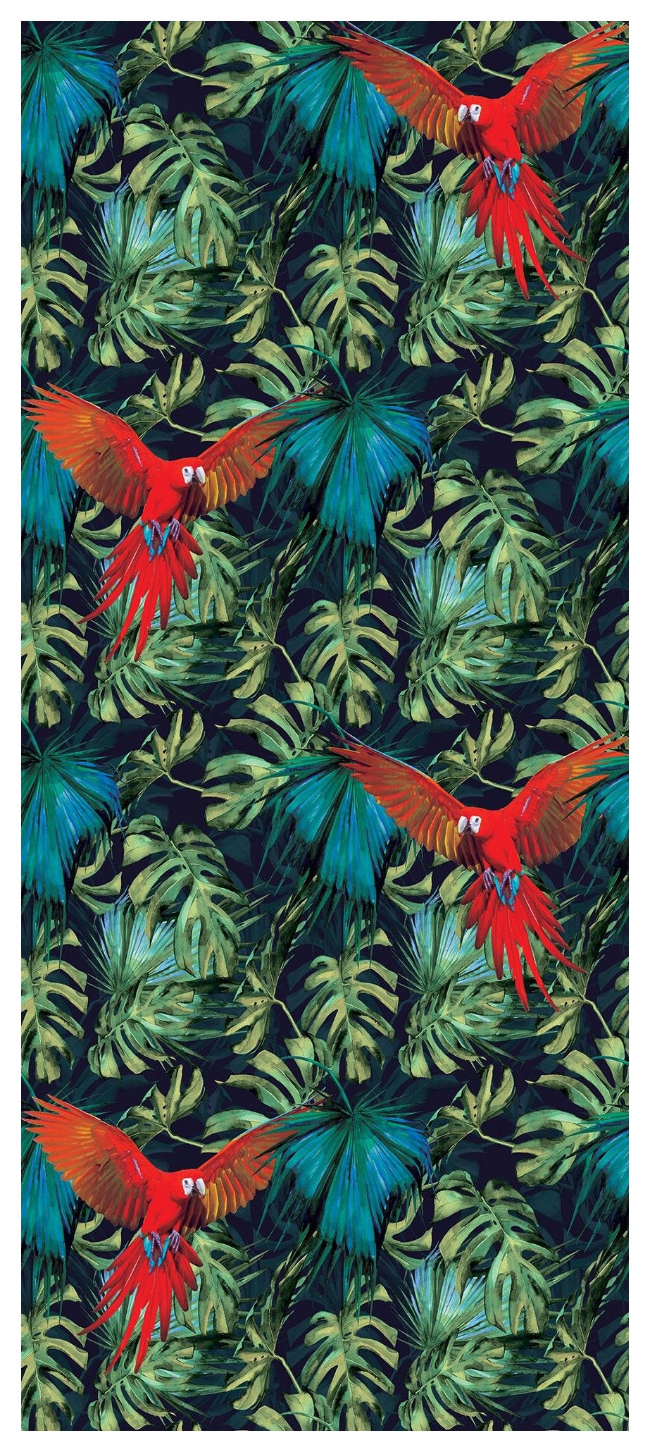 Samolepka Fototapeta Papoušci v letu exotika v tropickém ráji 91x211