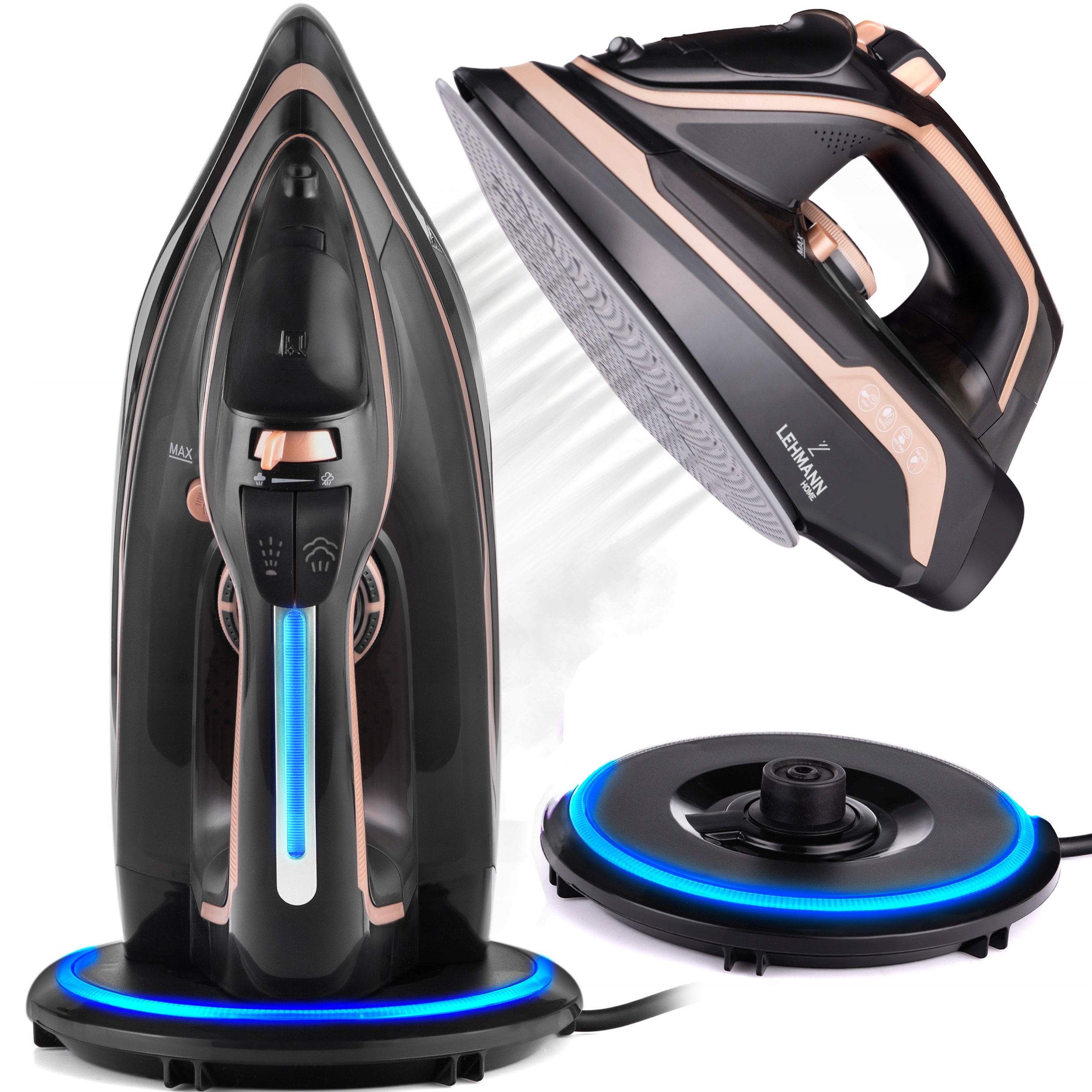 Żelazko Bezprzewodowe Parowe Duża Moc 3000W Ceramiczne Stacja Ładowania Led