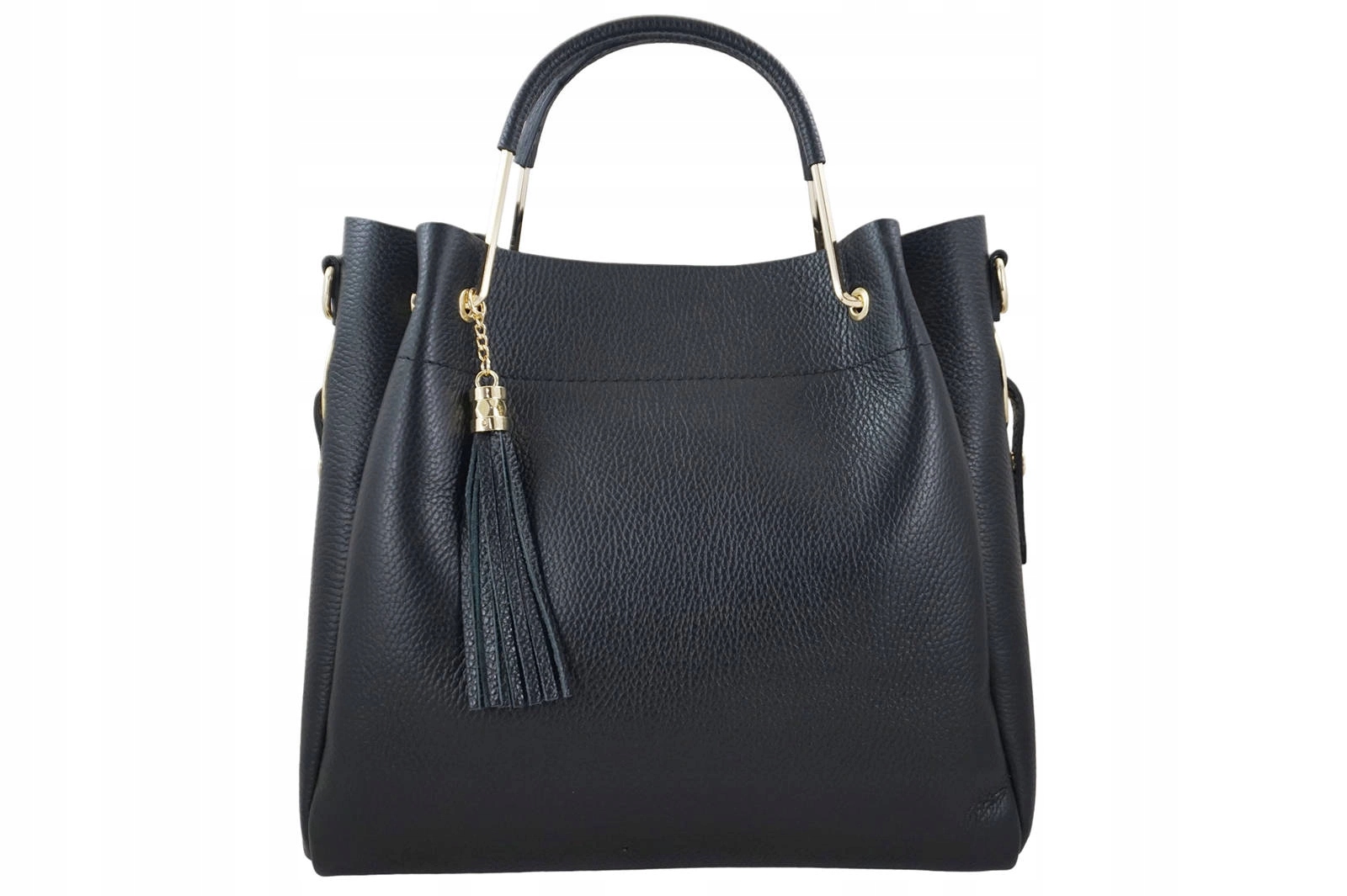 Dámská kufřík z přírodní kůže s třásněmi černá