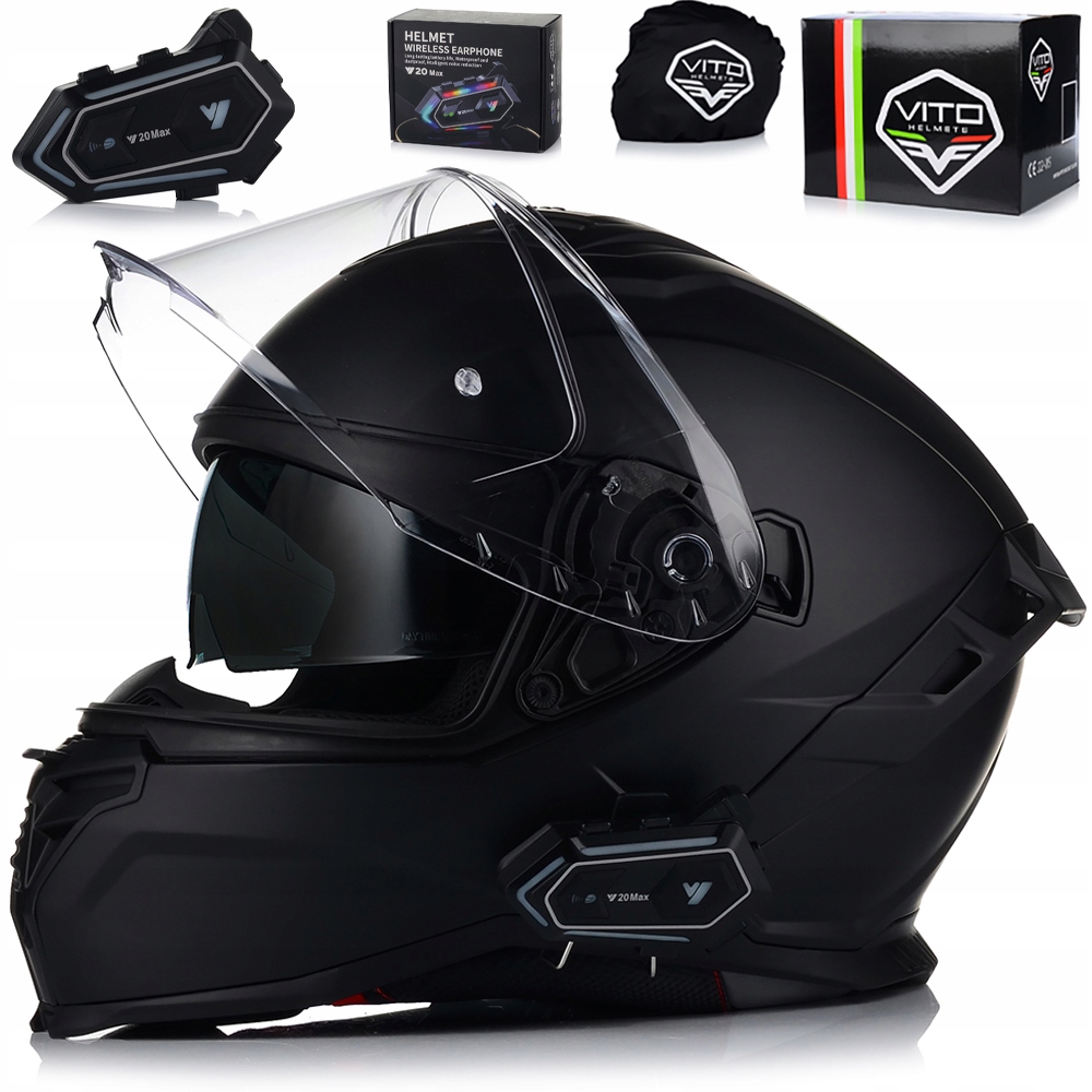 Motocyklová Prilba Vito Presto Čierna Matná Integrálna Interkom Clona