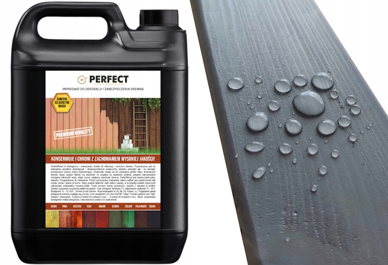 Impregnat do drewna barwiący PERFECT WOOD 10 L SZARY 120 m2