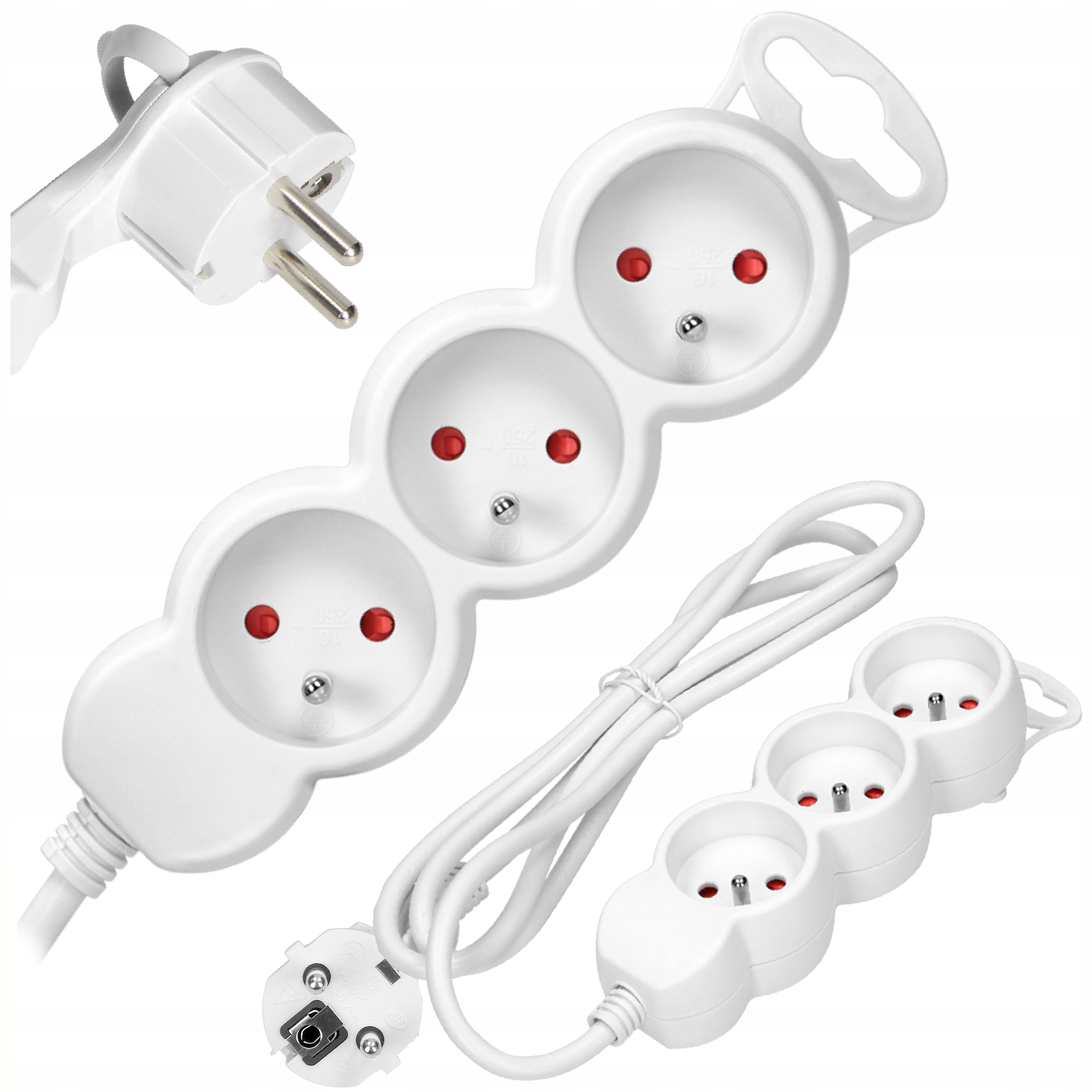 Przedłużacz Listwa 3 Gniazda Płaska Wtyczka 3m