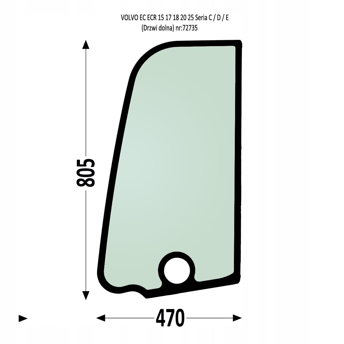 Szyba drzwi Lewe Volvo ECR25D EC15D EC18D EC20D EC27D