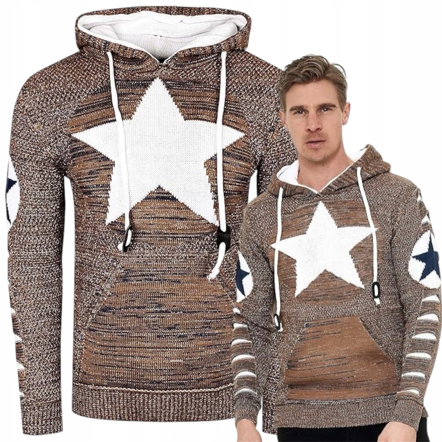 Pánský svetr s kapucí Klokanka Tlustý Teplý Hvězda Dárek 3XL