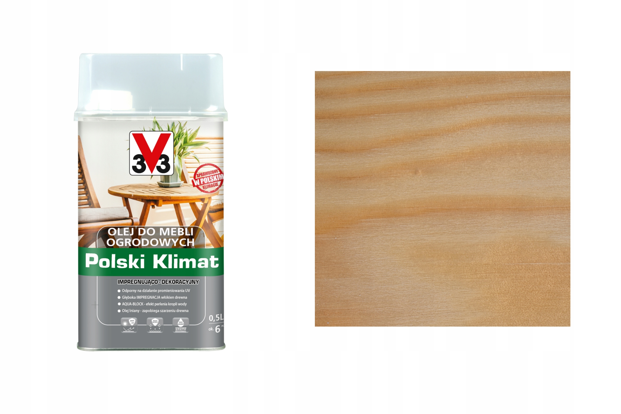 

Olej do mebli ogrodowych Polski Klimat V33 Bezbar.