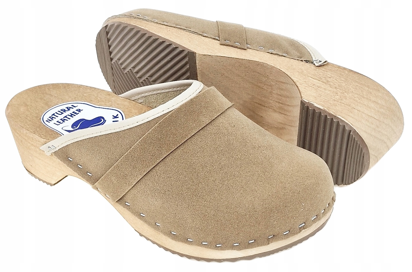 Klapki Chodaki Medyczne Drewniaki Skóra Zamsz *40