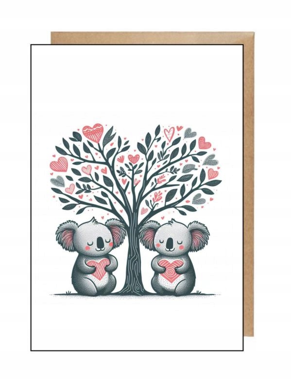 Kartka pocztówka+ eko koperta na ślub wesele Pan i Pani koala miś