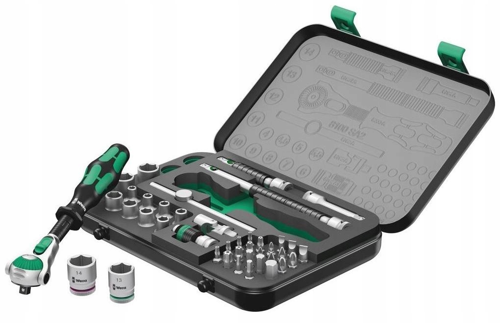 Sada vymeniteľných nástavcov 1/4" 6-hranná 42-dielna s račňou Zyklop Speed Wera