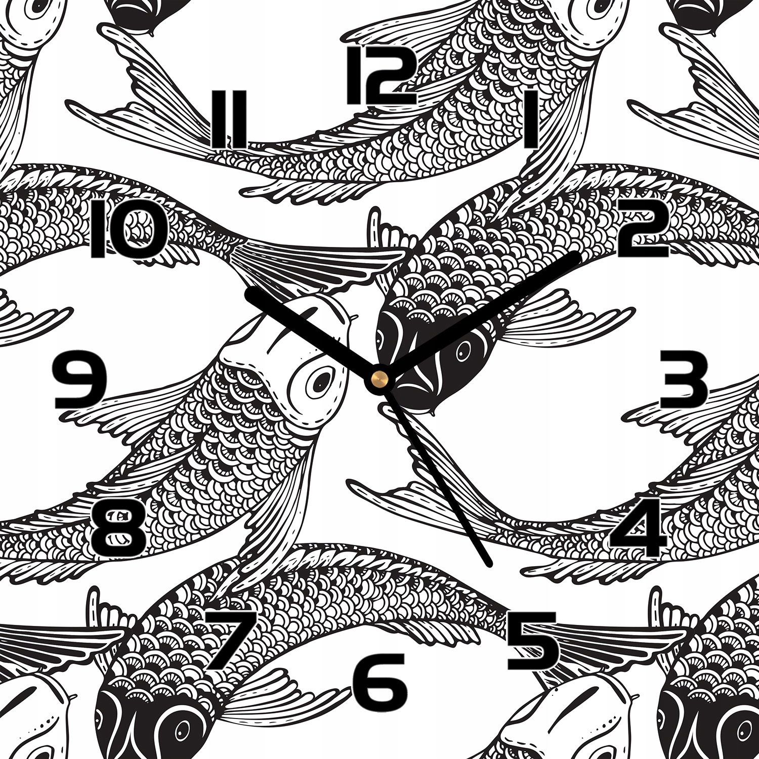 

Szklany zegar Ryba Koi czarno-biały wzór 30x30 cm