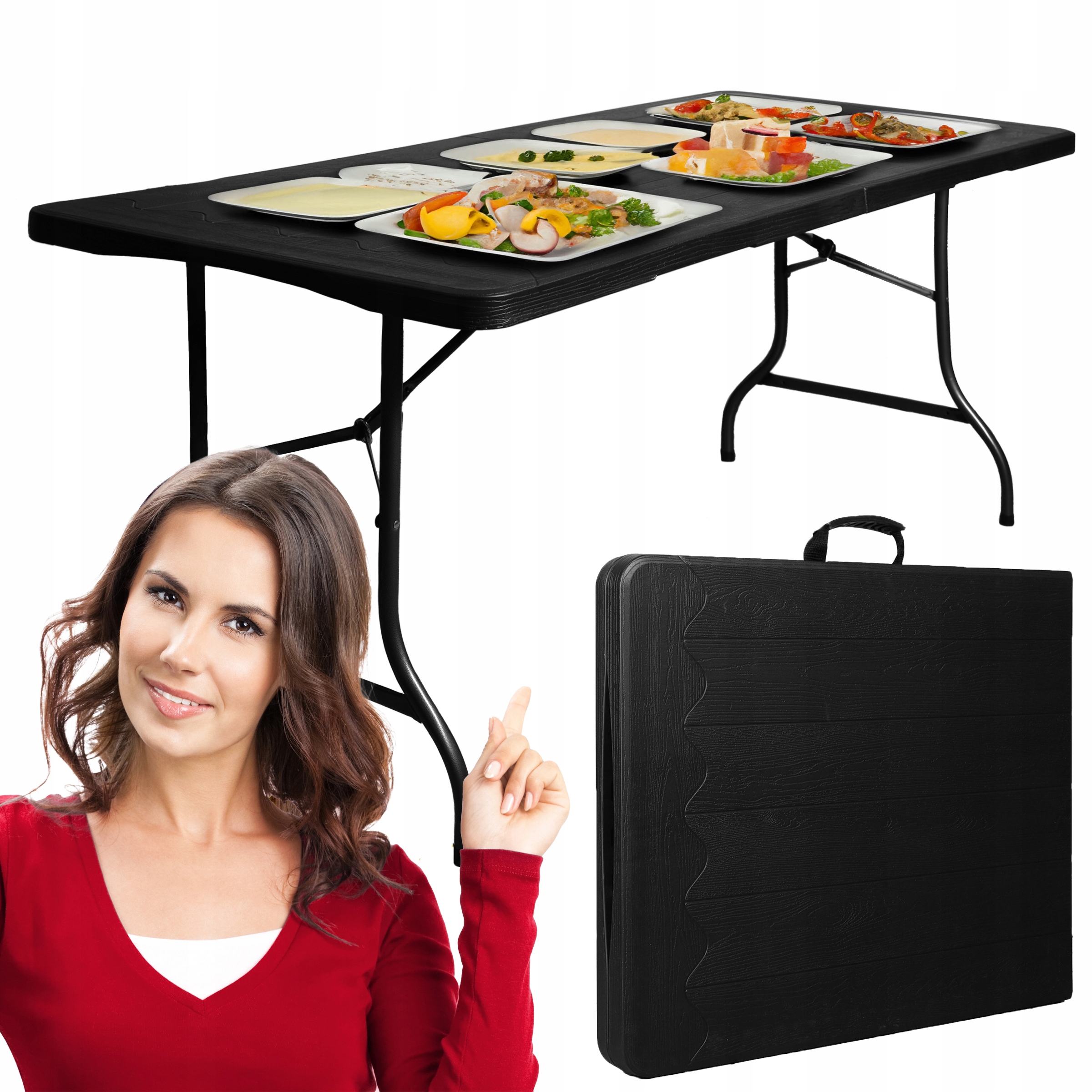 Veľký skladací záhradný stôl na catering banket, kufor 180 cm, drevo