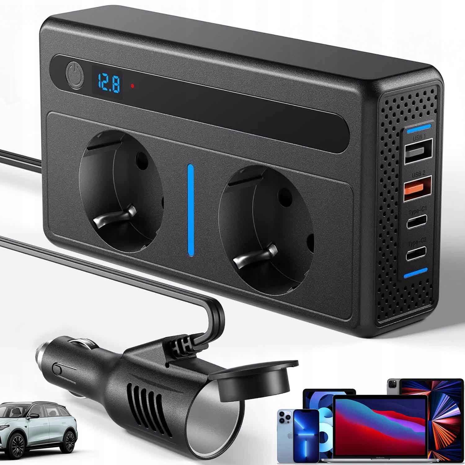 Výkonná Automobilová Nabíječka Usb Rozbočovač Zásuvka Zapalovače 300W Kabel