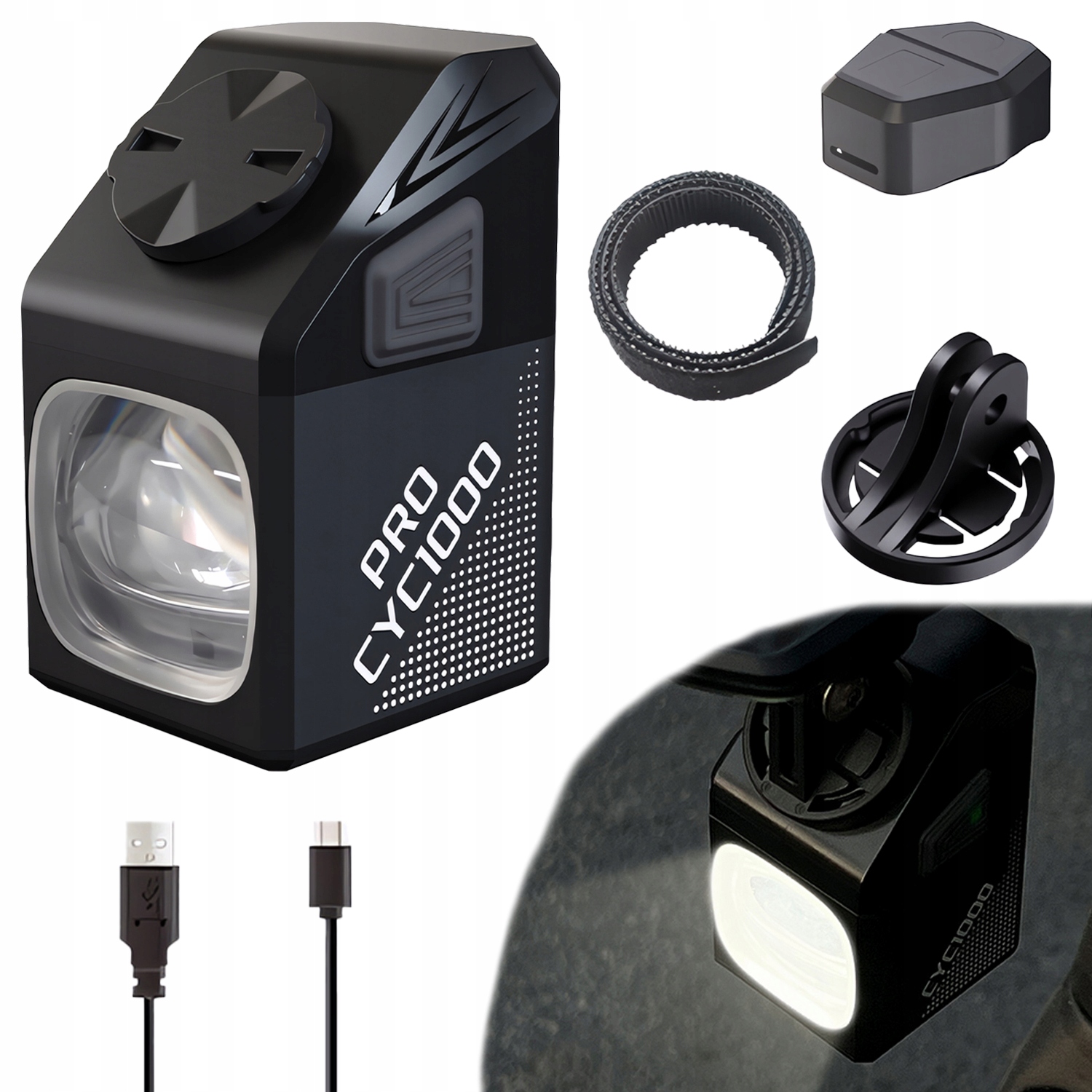 Lampka Rowerowa Przednia Mocna CYC1000 Pro 1000LM IPX4 5000MAH Z Pilotem