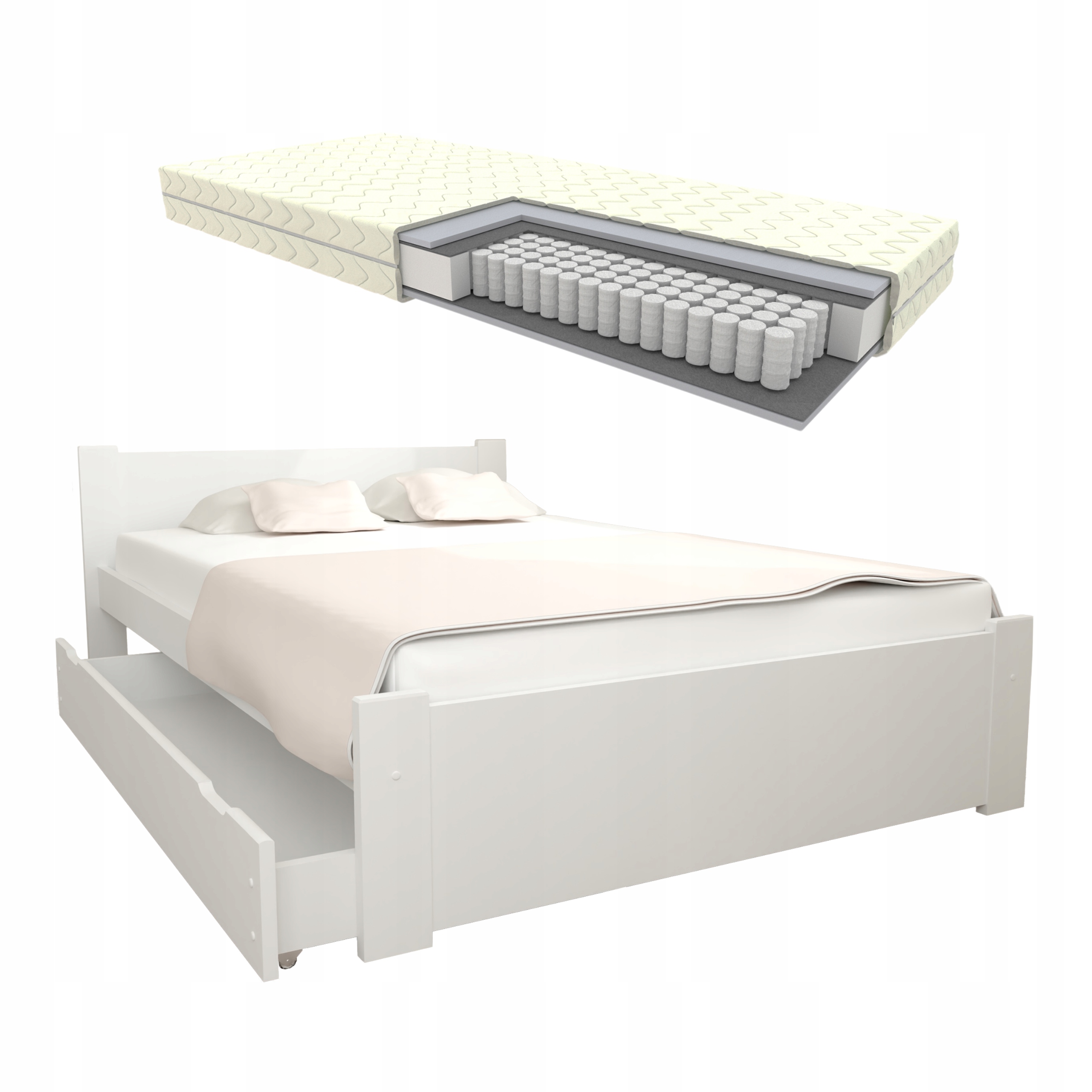 Lůžko D3 100x200 Bílé Šuplík A Taštičková Matrace Rošt Bonus