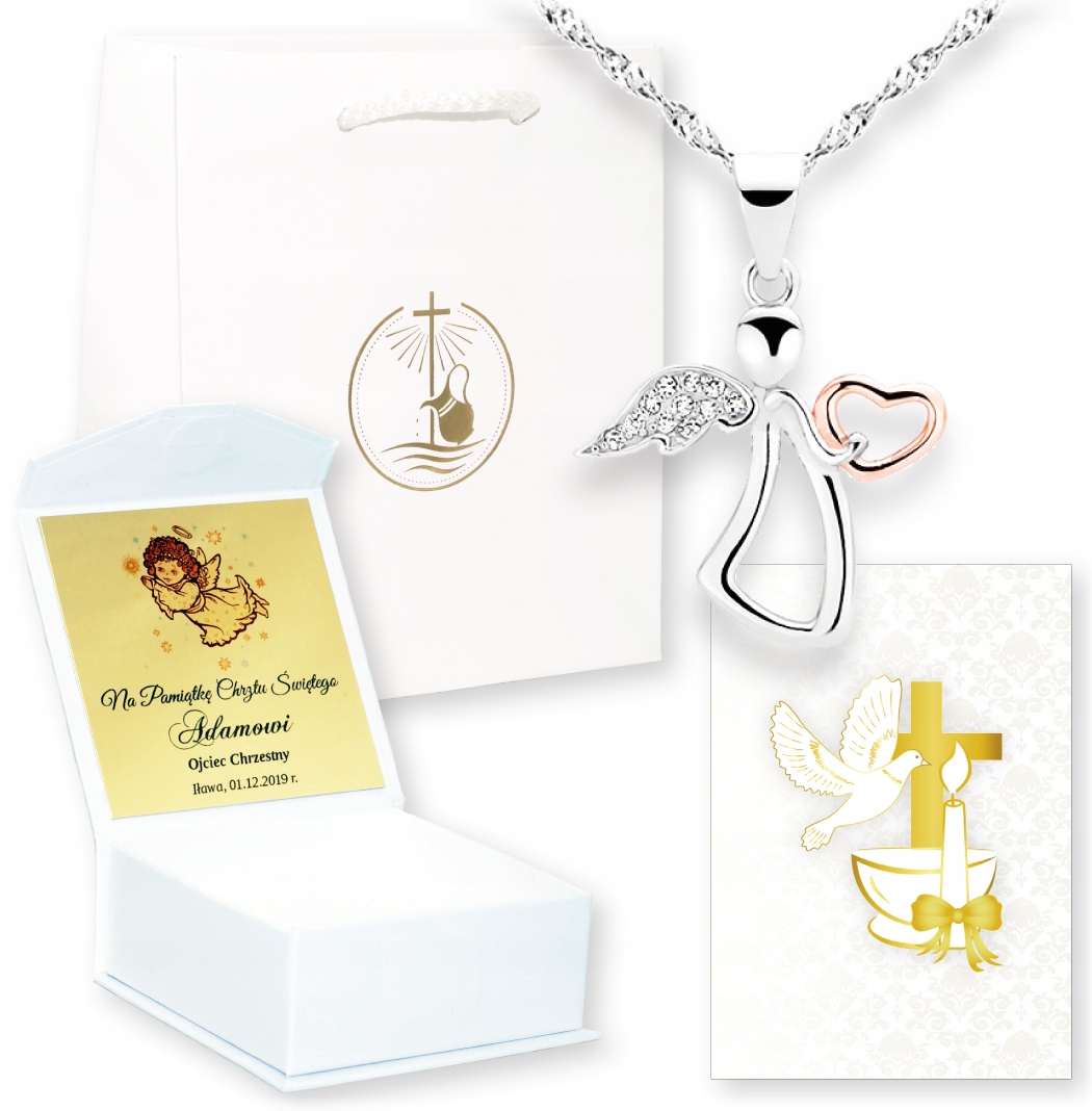 PREZENT CHRZEST ŚWIĘTY CHRZTU ŚW ŁAŃCUSZEK ANIOŁEK Długość całkowita 45 cm