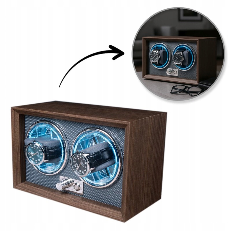 Rotomat Krabička Pouzdro Automatické Na 2 Hodinky Dřevo Organizér Tichý
