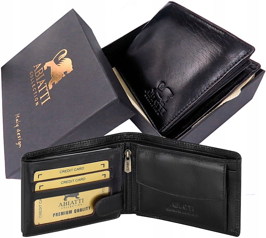 Exkluzivní Pánská Kožená Peněženka Abiatti, Silná Buvolí Kůže, Lícová, Černá