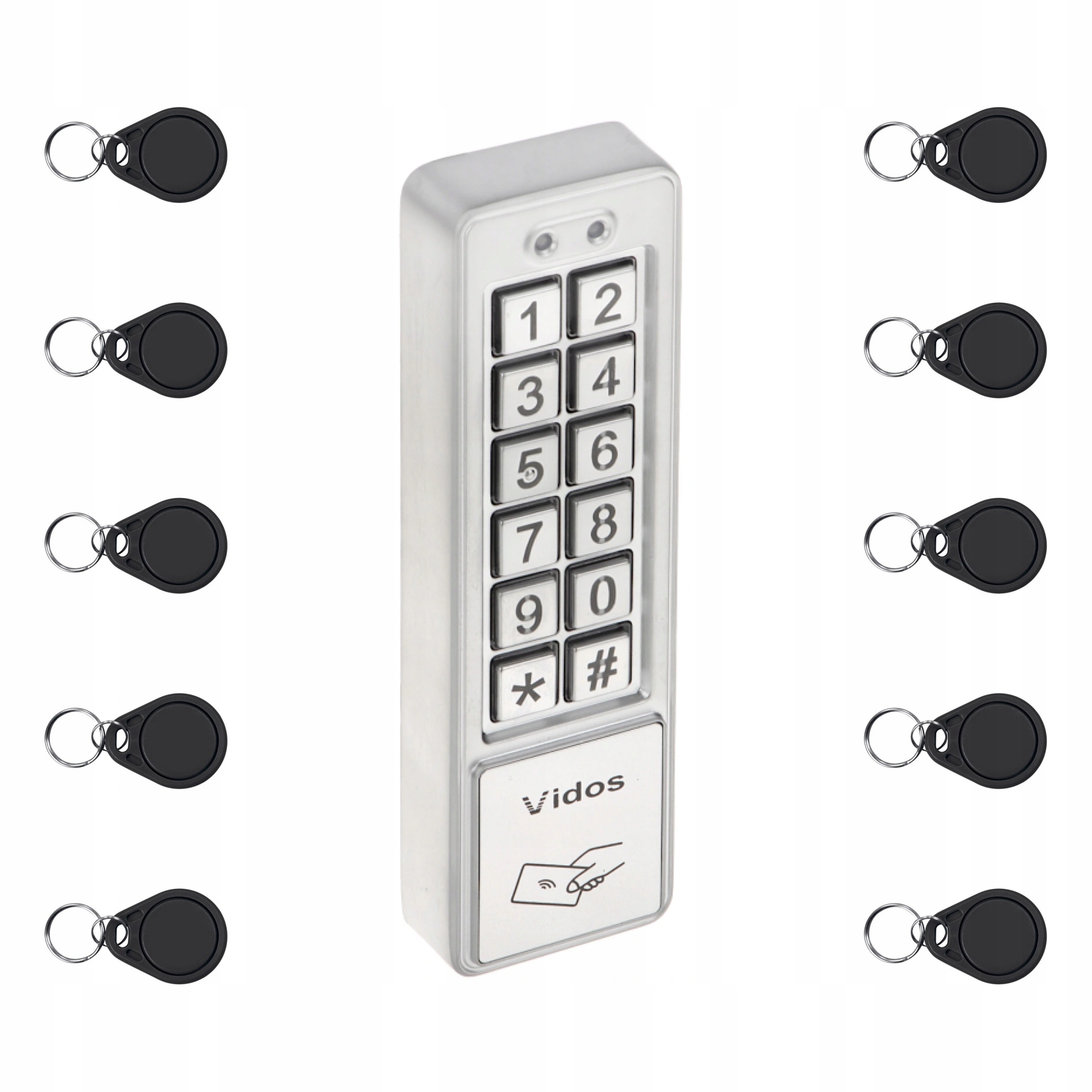 Šifrovací Zámok Vidos ZS52 Vandalovzdorný 10 Kusov Rfid Kľúčenok 125 kHz
