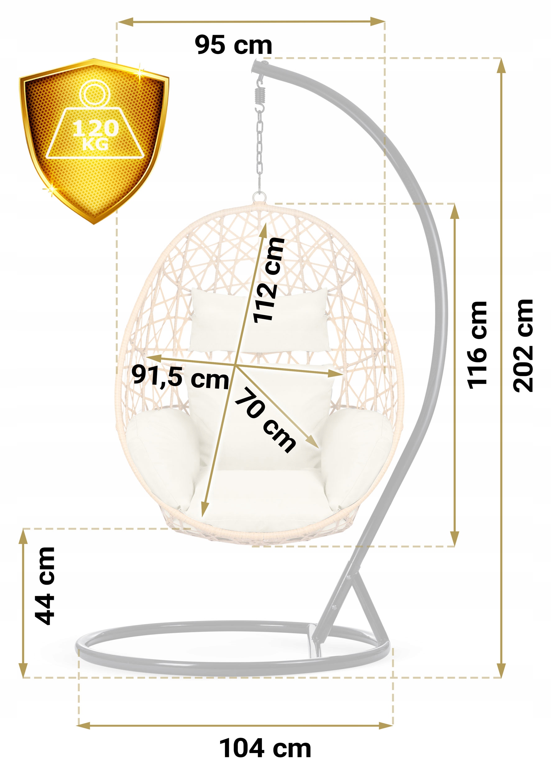 FOTEL WISZĄCY BUJANY OGRODOWY KOSZ HUŚTAWKA KOKON Średnica/szerokość podstawy 104 cm