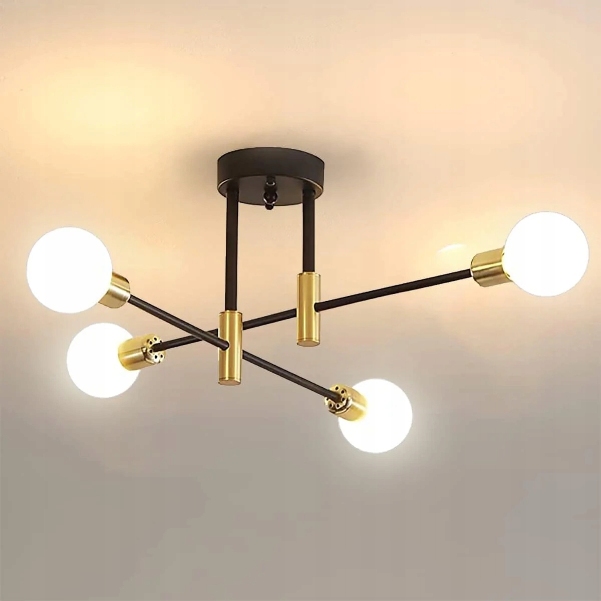 Lampa Sufitowa Wisząca Czarna Żyrandol Złoty E27 Nowoczesna Do Kuchni