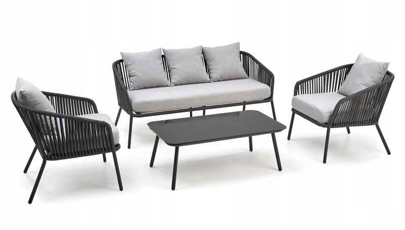 Zestaw ogrodowy Rocca - sofa, fotel i ława w kolorze popiel