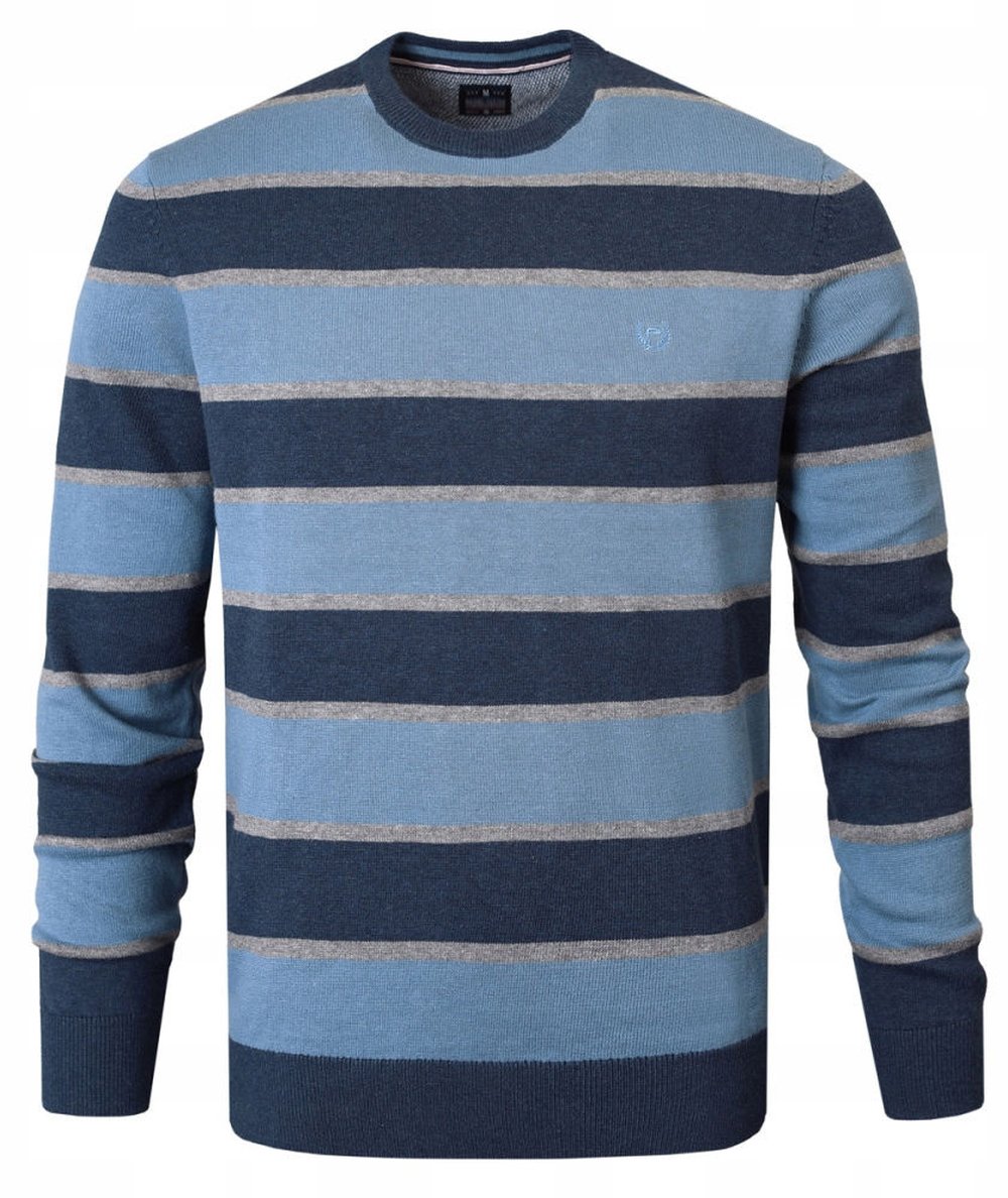 Bavlněný pánský svetr Pako Jeans modrý a Námořnická Modrá, pruhy L