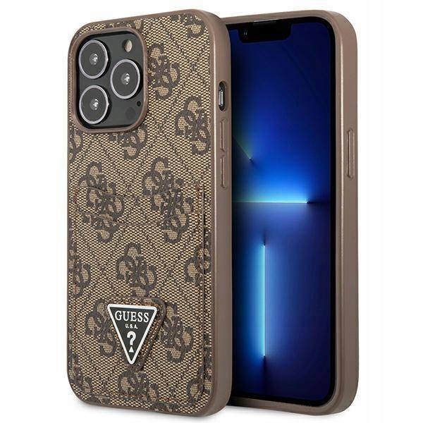 Pouzdro pro Iphone 13 Pro Guess Hardcase 4G Triangle Logo Cardslot hnědé