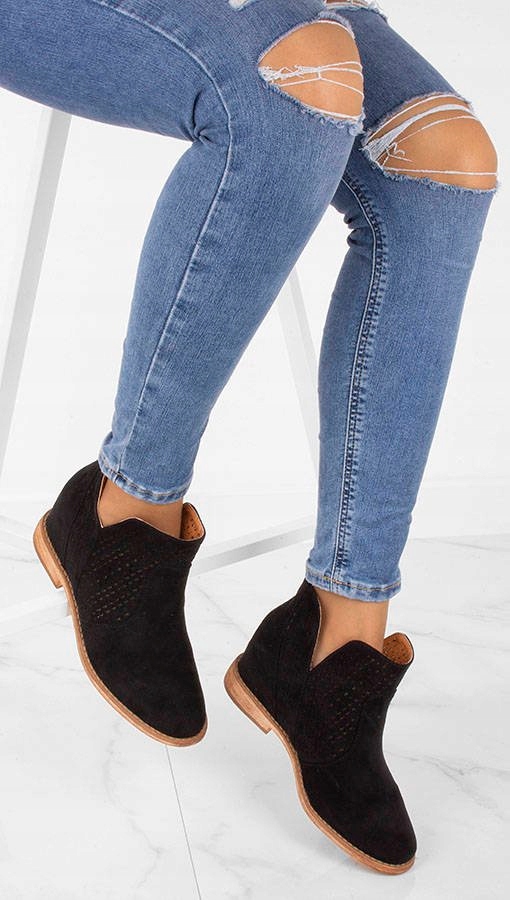 BOTKI KOWBOJKI CZARNE ZAMSZOWE AŻUROWE 39 Rozmiar 39