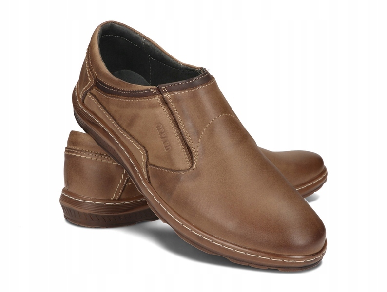 MOKASYNY BUTY MĘSKIE WSUWANE SKÓRA 021 BRĄZOWY 45 Model MOKASYN