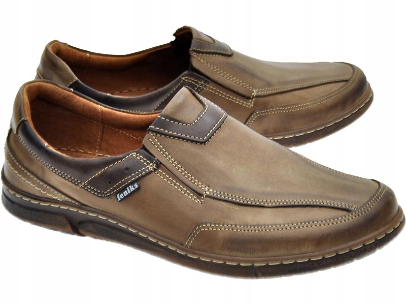 MĘSKIE POLSKIE MOKASYNY SKÓRZANE 102 BRĄZ 42 Kolor brązowy