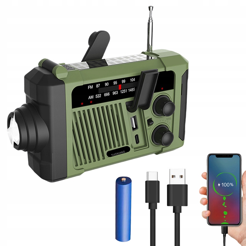 Přenosná Solární Rádiová Nouzová Kuchyňská Svítilna S Klikou A Dynamom S Klikou S Baterkou Sos 1800 mAh