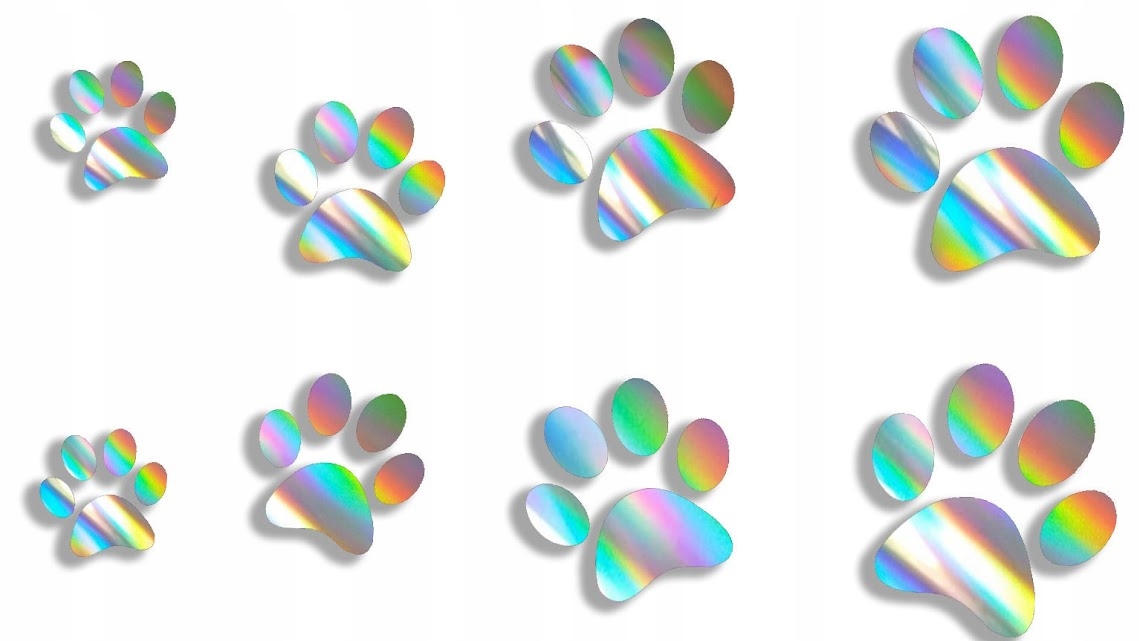 

Naklejki łapki kot pies 8 sztuk holograficzne