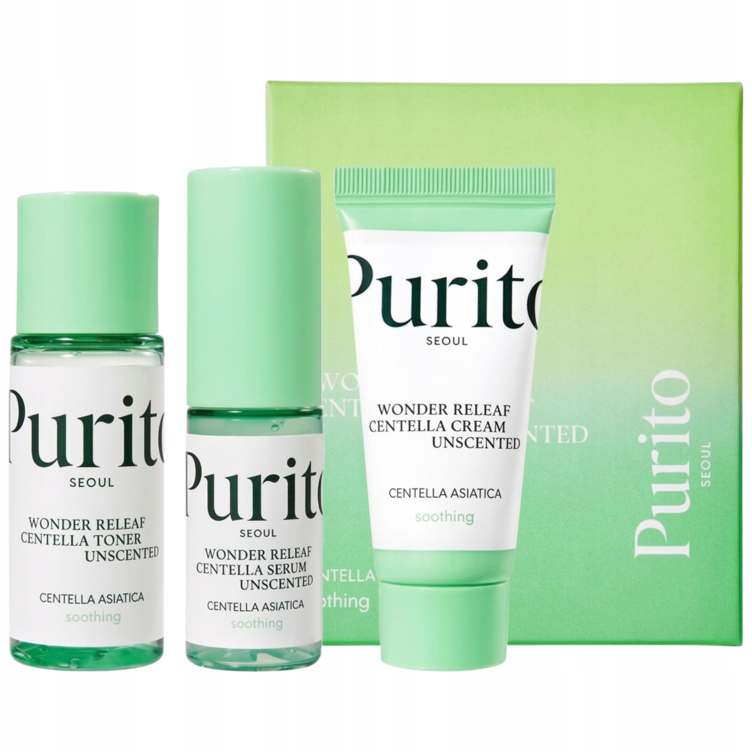 Sada zklidňujících kosmetických přípravků na sérum 15 ml toner 30 ml krém 15 ml Purito Wonder