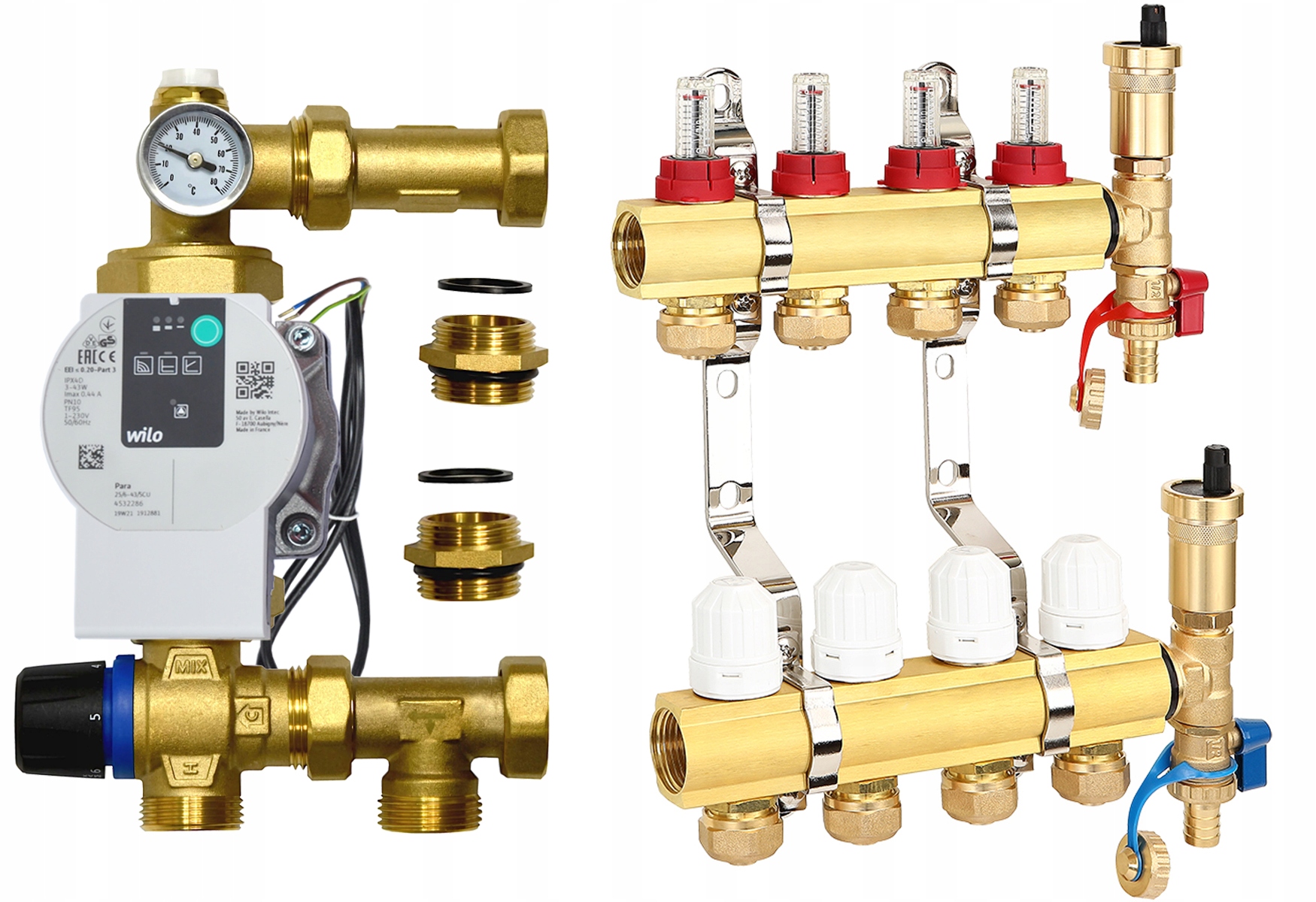 Rozdeľovač 4 Okruhov Podlahového Vykurovania Pre Podlahovú Krytinu Skupina Čerpadlo Wilo