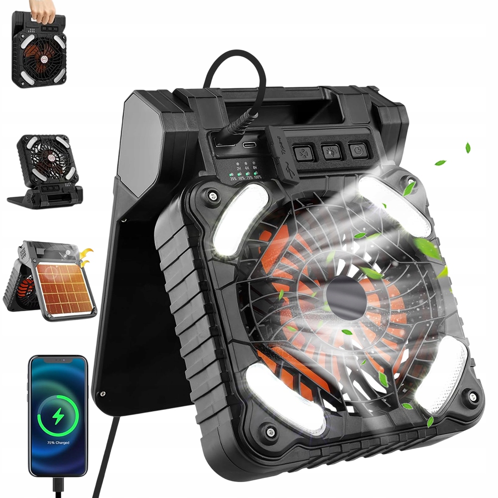 Cestování Usb Ventilátor 5800MAH Led Solární Kempingový Ventilátor 4 Rychlostní Stupně