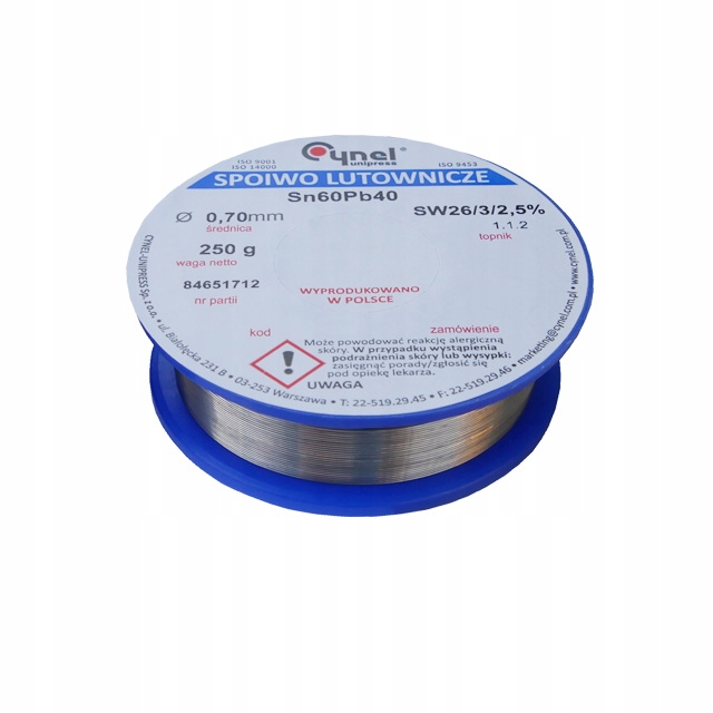 

Cyna 0,7mm 250g Cynel spoiwo Sn60Pb40 Professional