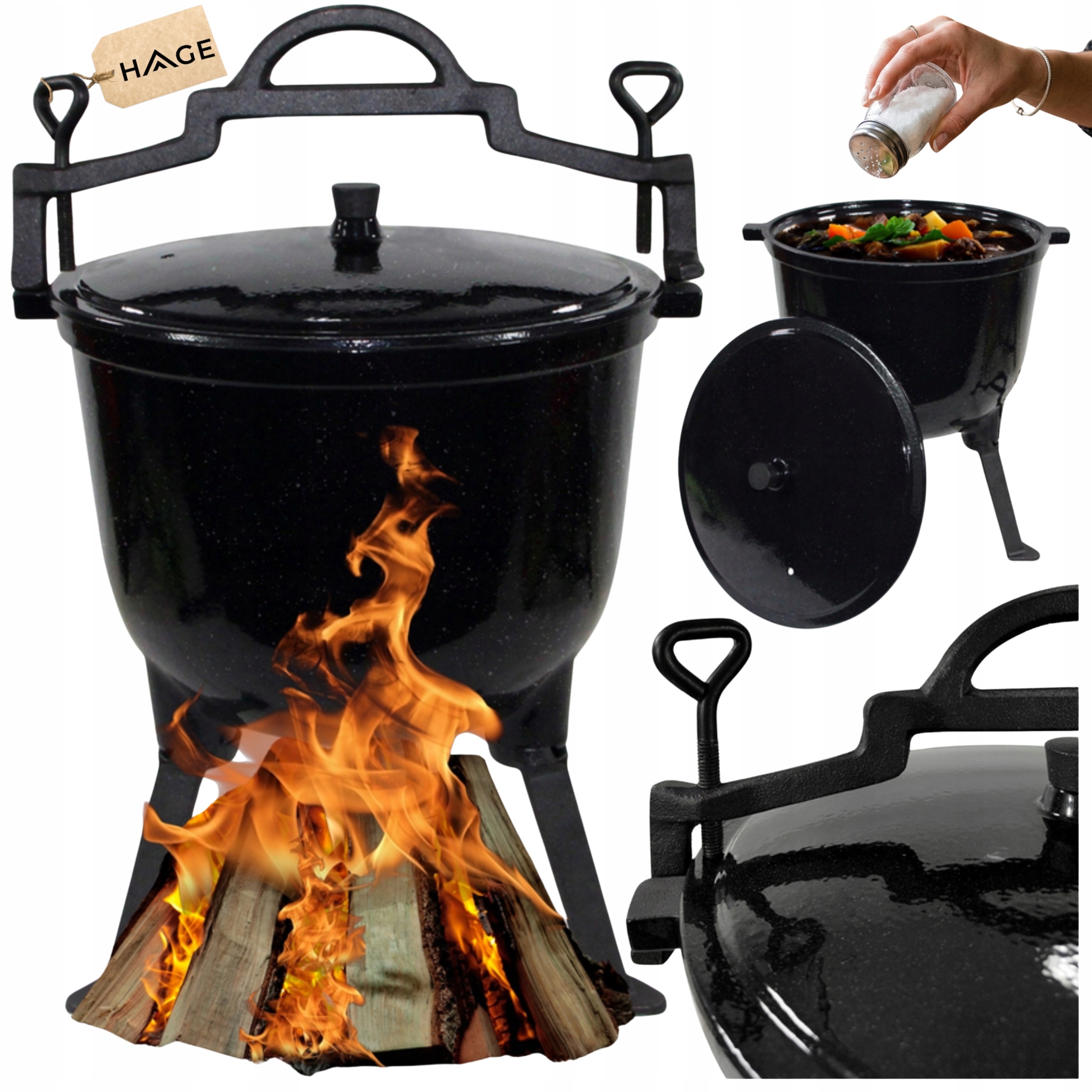 Litinový Kotlík Smaltovaný Lovecký Hrnec maďarský 8L Mramorový Smalt